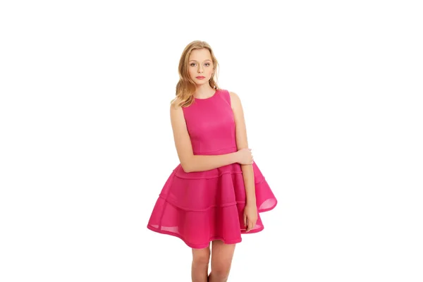 Young blonde woman with pink skirt — Stock Photo, Image