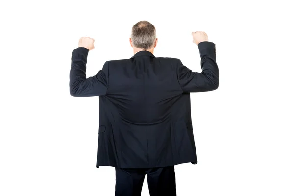 Back view successful businessman with arms up — Stock Photo, Image