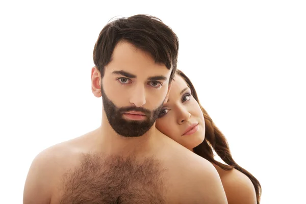 Woman with her head on mans back. — Stock Photo, Image