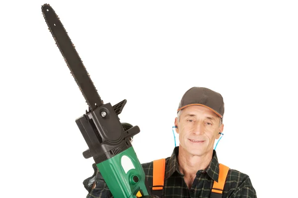 Adult sawyer with chainsaw — Stock Photo, Image