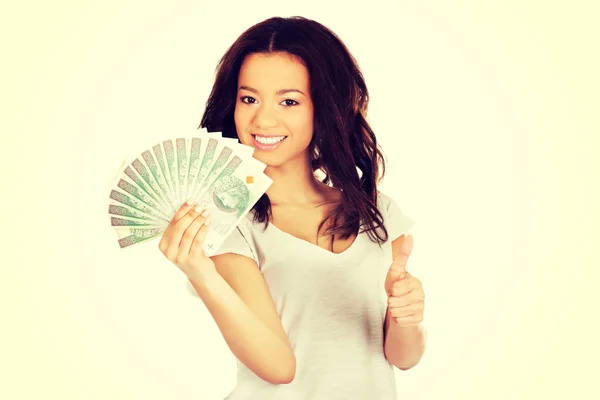 African woman holding polish money. — Stock Photo, Image