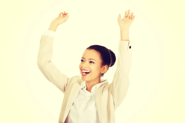 Winner businesswoman celebrating success. — Stock Photo, Image