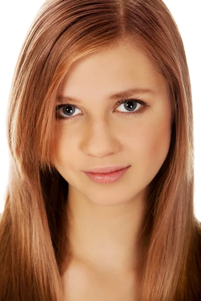 Teenage woman smiling in cheerful mood — Stock Photo, Image