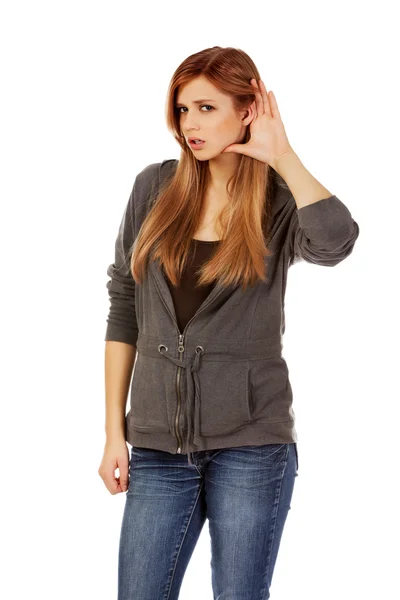 Teenage woman overhears the conversation — Stock Photo, Image