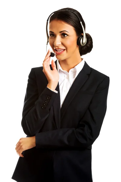 Szczęśliwy operator telefonu w słuchawkach — Zdjęcie stockowe