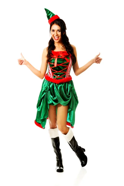 Woman in elf clothes showing thumbs up — Stock Photo, Image