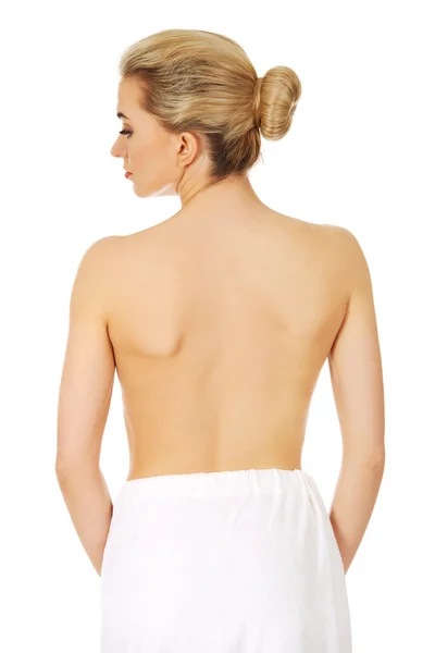 Young topless woman back after spa or bath. — Stock Photo, Image