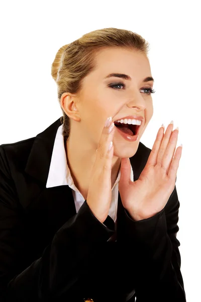 Young happy buisnesswoman screaming. — Stock Photo, Image