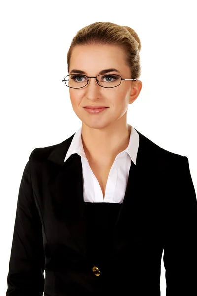 Joven mujer de negocios feliz en gafas — Foto de Stock