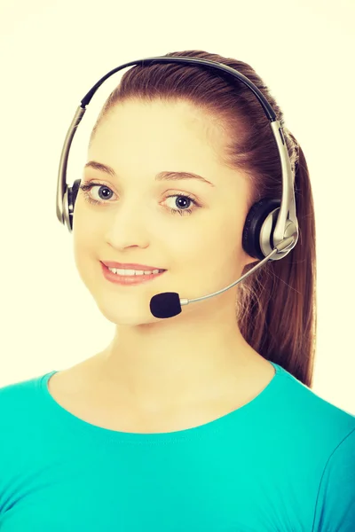 Call center donna sorridente operatore . — Foto Stock