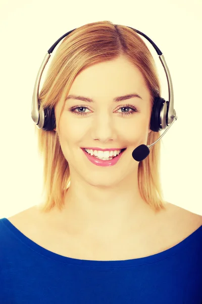 Happy smiling phone operator in headset. — Stock Photo, Image