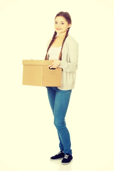 Young woman holding carton box. — Stock Photo, Image