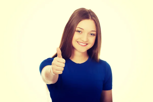 Happy female student showing thumbs up. — Stock Photo, Image