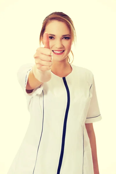 Medical nurse woman with thumbs up. — Stock Photo, Image