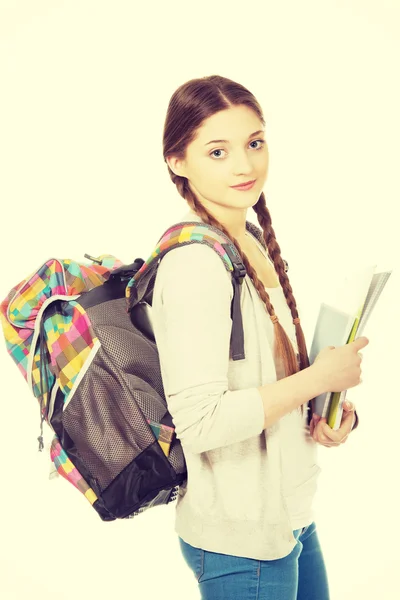 Iskolai hátizsák a tizenéves lány. — Stock Fotó