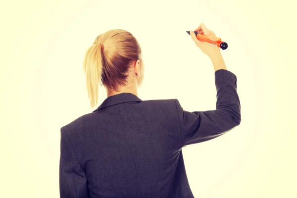 Geschäftsfrau schreibt mit Stift. — Stockfoto