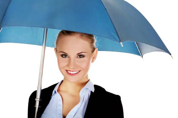 Білявка бізнес жінка тримає парасольку — стокове фото