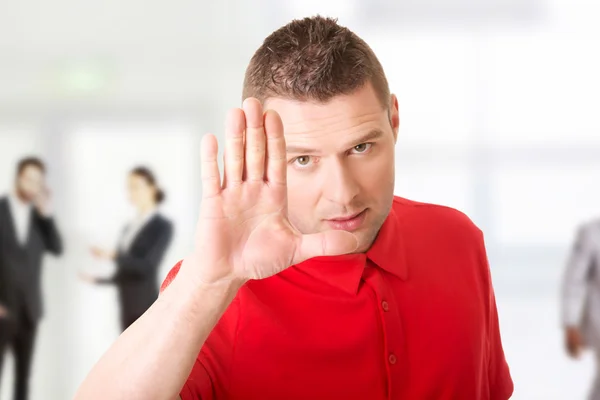 Man pressing an abstract touchscreen button — Stock Photo, Image