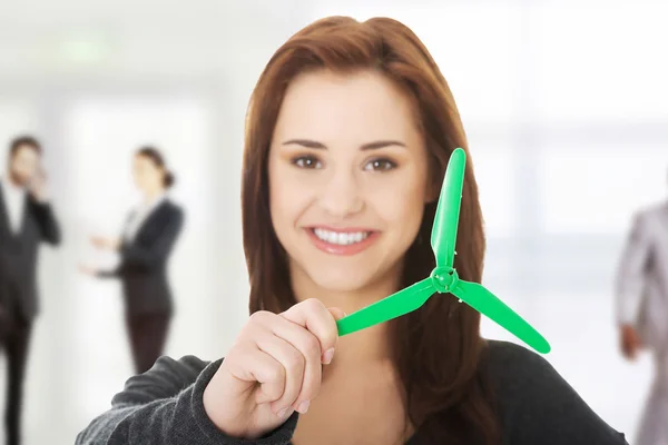 Beautiful woman with windmill — Stock Photo, Image