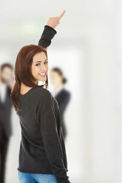 Woman showing copyspace — Stock Photo, Image