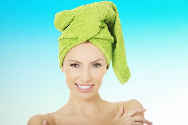 Beauty woman with turban towel. — Stock Photo, Image