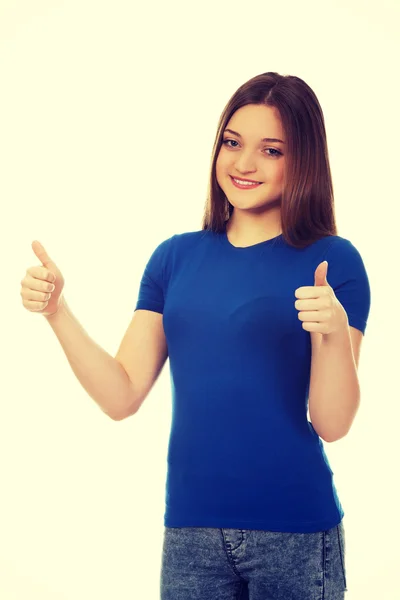 Happy female student showing thumbs up. — Stock Photo, Image