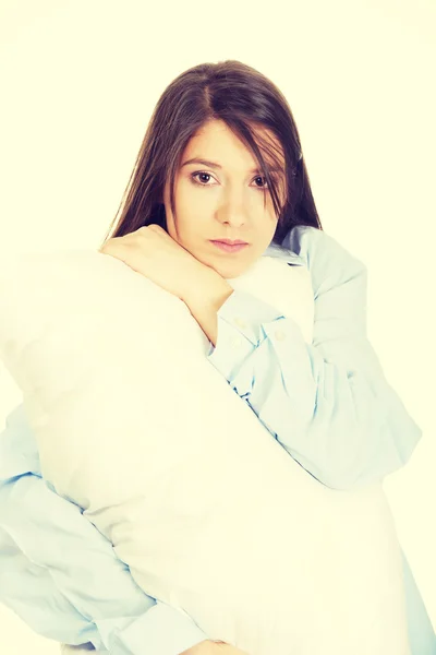 Young morning woman in big shirt. — Stock Photo, Image