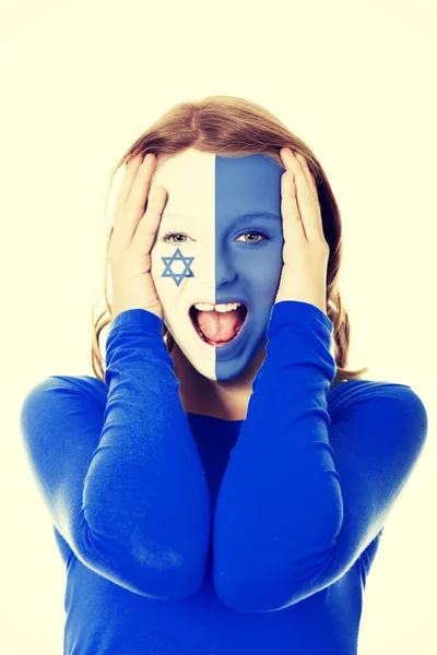 Woman with Israel flag on face. — Stock Photo, Image