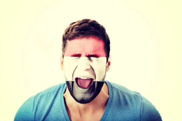 Křičící muž s příznakem Egypt na obličej. — Stock fotografie