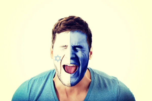 Screaming man with Israel flag on face. — Stock Photo, Image