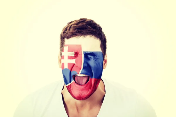 Screaming man with Slovakia flag on face. — Stock Photo, Image