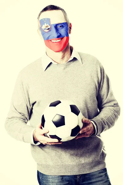 Dojrzały człowiek flaga Słowenii na twarz. — Zdjęcie stockowe
