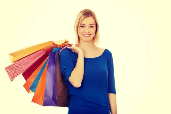 Mulher bonita com sacos de compras. — Fotografia de Stock