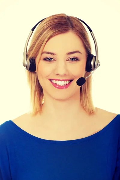 Mooie jonge callcenter vrouw. — Stockfoto