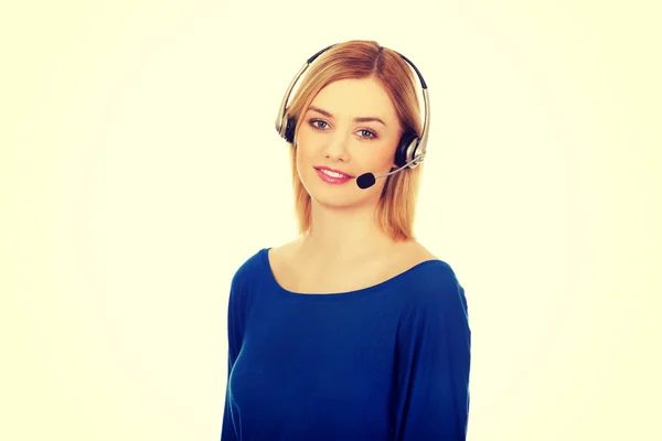 Beautiful young call-center woman. — Stock Photo, Image