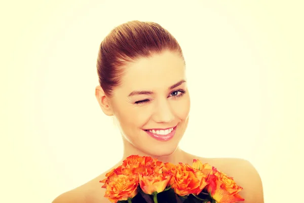 Beauty woman with roses. — Stock Photo, Image