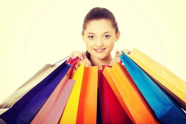 Mujer joven con bolsas de compras. —  Fotos de Stock