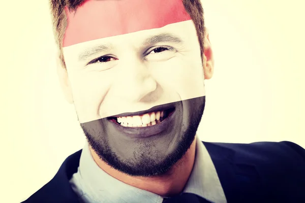 Hombre feliz con bandera de Egipto en la cara . — Foto de Stock