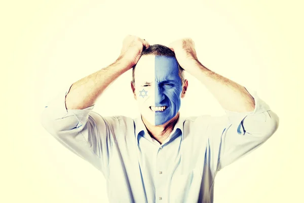 Mature man with Israel flag on face. — Stock Photo, Image