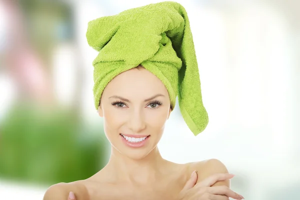 Beauty woman with turban towel. — Stock Photo, Image