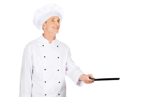 Restaurante chef con sartén — Foto de Stock