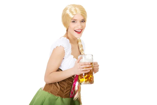 Beautiful bavarian woman with beer. — Stock Photo, Image