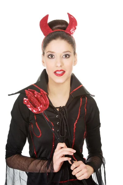 Vrouw in duivel carnaval kostuum. — Stockfoto
