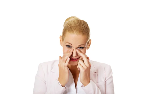 Young business woman with sinus pressure pain — Stock Photo, Image