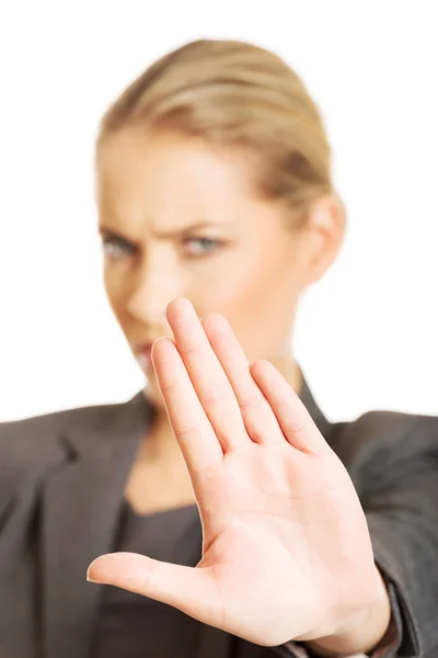 Woman making stop sign with her hand — Stock Photo, Image