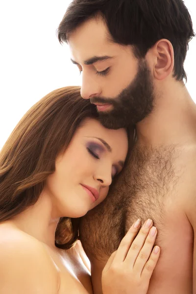 Woman with her head on mans chest. — Stock Photo, Image