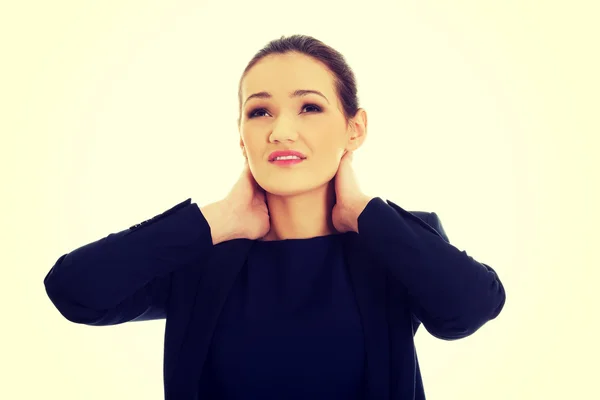 Mujer con dolor de cuello . — Foto de Stock