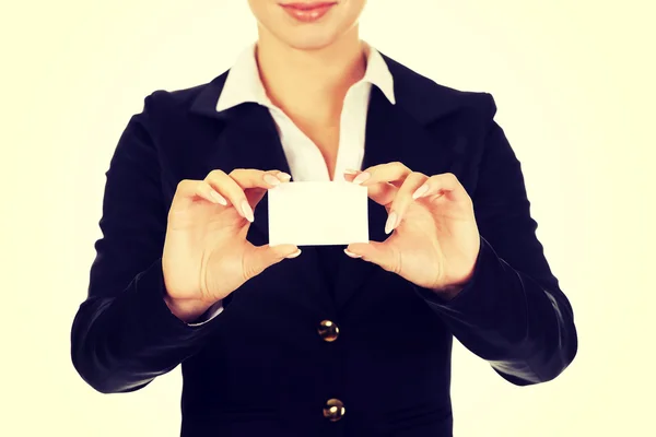Beautiful smiling businesswoman with business card — Stock Photo, Image