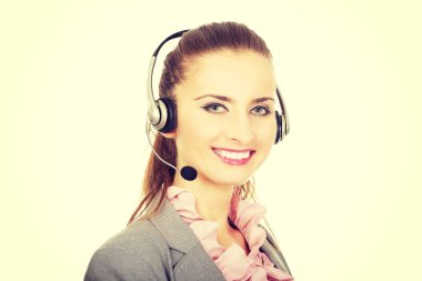 Mutlu gülümseme destek telefonu operatörü.