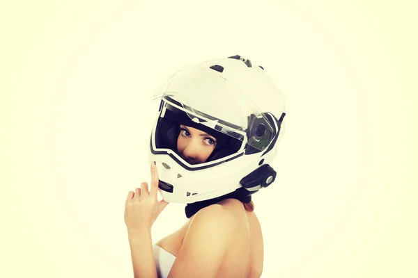 Sexy Frau mit Motorradhelm. — Stockfoto